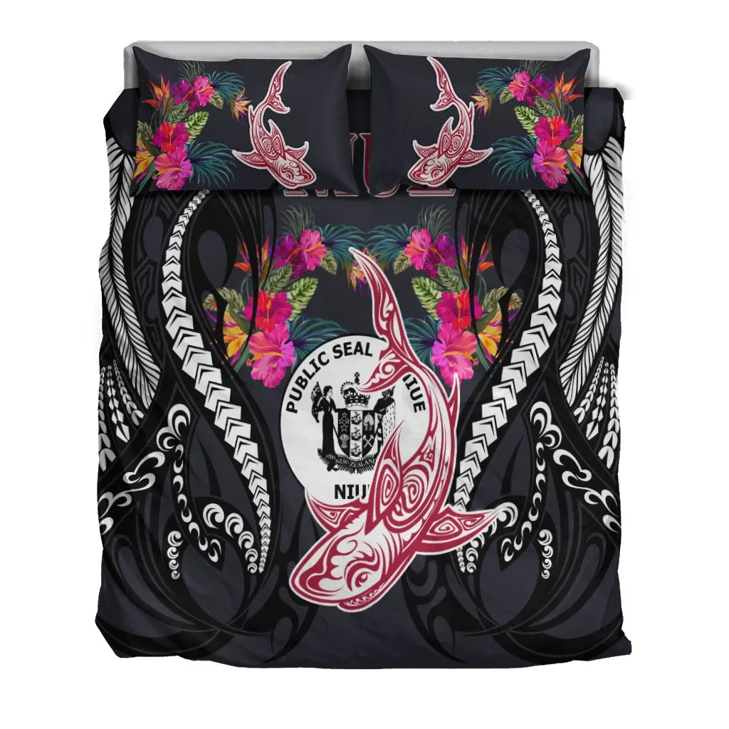 Niue Bedding Set - Polynesian Shark Hibiscus Flower