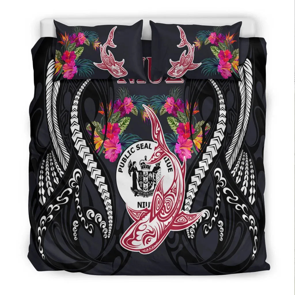 Niue Bedding Set - Polynesian Shark Hibiscus Flower