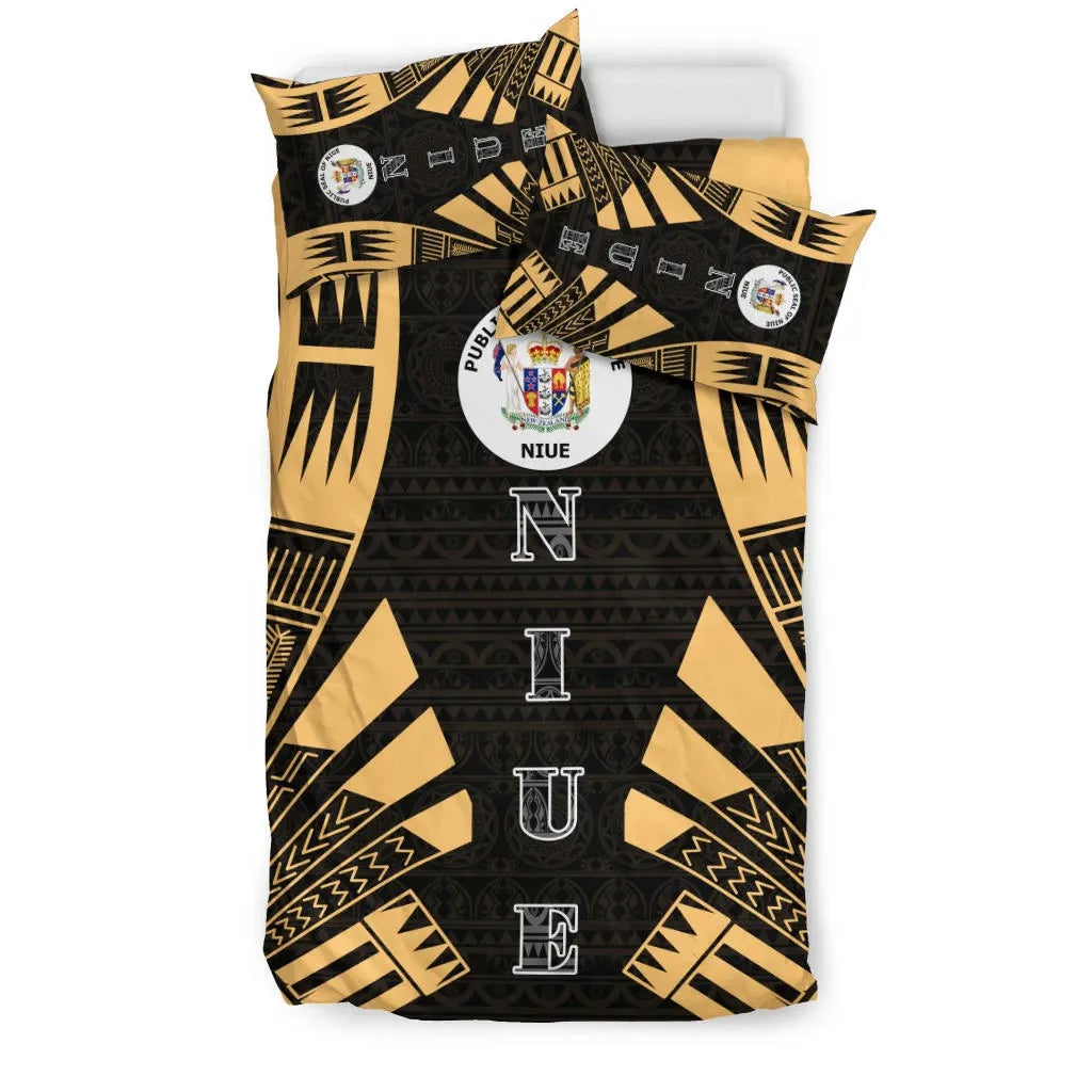 Niue Duvet Cover Set - Polynesian Tattoo Gold