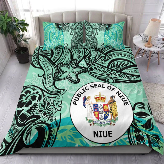 Niue Bedding Set - Vintage Floral Pattern Green Color