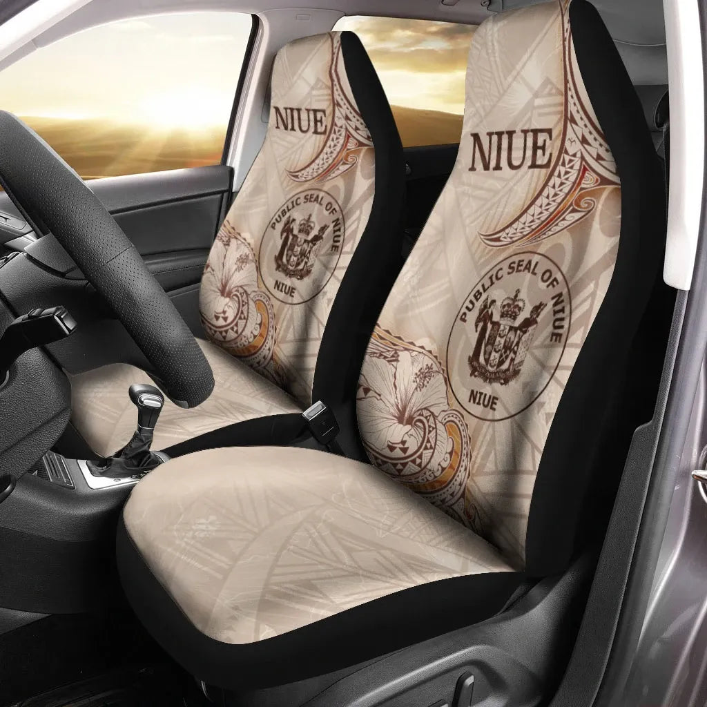 Niue Car Seat Cover - Hibiscus Flowers Vintage Style