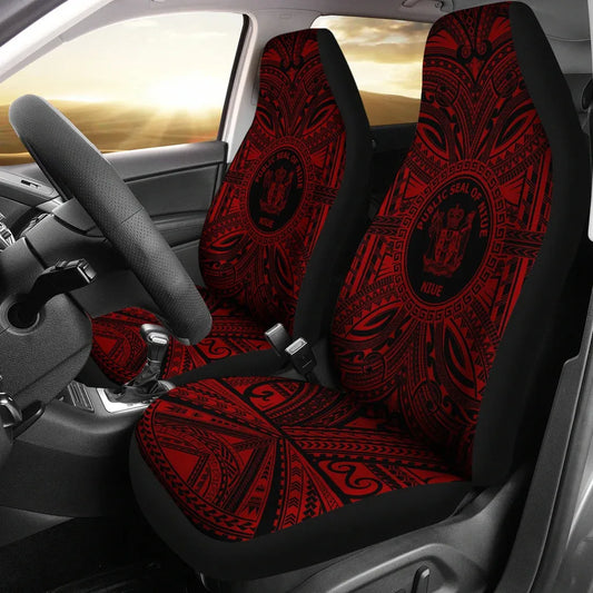 Niue Car Seat Cover - Niue Coat Of Arms Polynesian Red Black