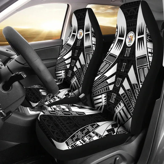 Niue Car Seat Covers - Niue Seal Polynesian Tattoo Black