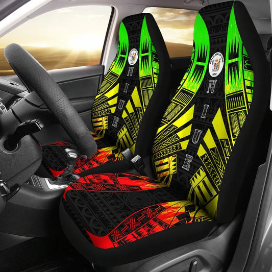 Niue Car Seat Covers - Niue Seal Polynesian Tattoo Reggae