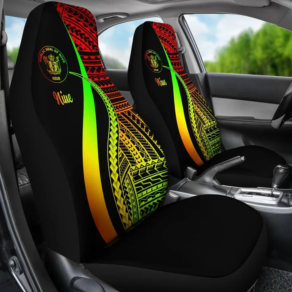 Niue Car Seat Covers - Reggae Polynesian Tentacle Tribal Pattern