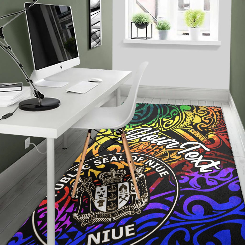 Niue Custom Personalised Area Rug - Rainbow Polynesian Pattern
