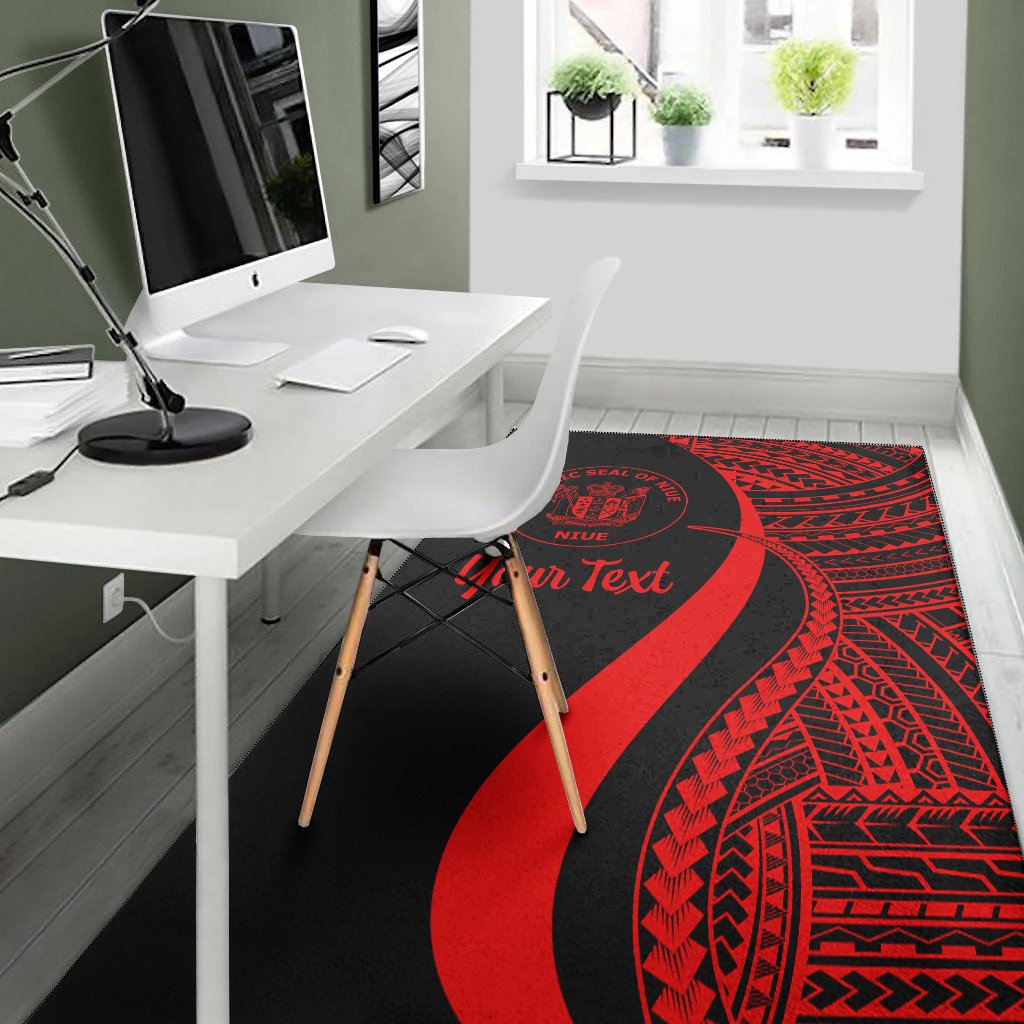 Niue Custom Personalised Area Rug - Red Polynesian Tentacle Tribal Pattern