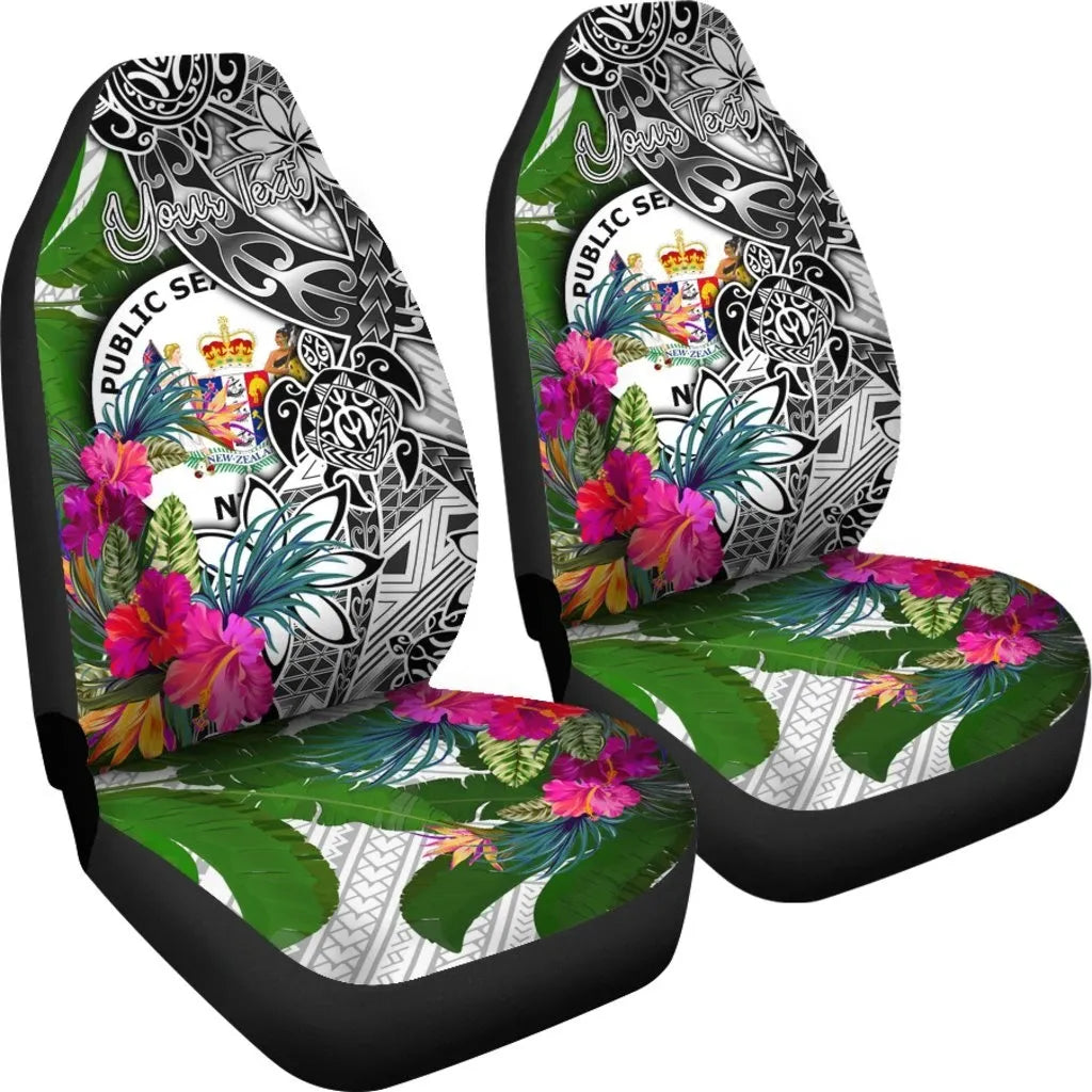 Niue Custom Personalised Car Seat Covers White - Turtle Plumeria Banana Leaf