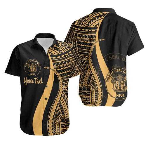 Niue Custom Personalised Short Sleeve Shirt - Gold Polynesian Tentacle Tribal Pattern