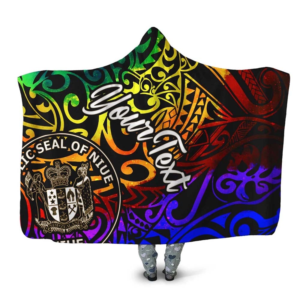 Niue Custom Personalised Hooded Blanket - Rainbow Polynesian Pattern