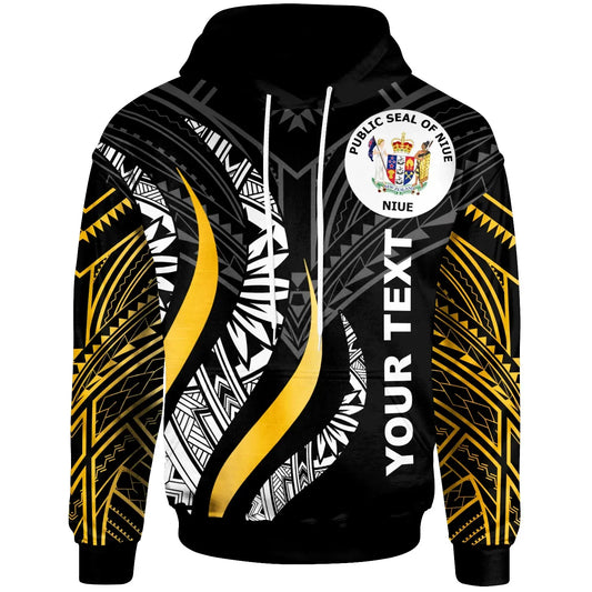 Niue Custom Personalised Hoodie - Niue Strong Fire Pattern Gold
