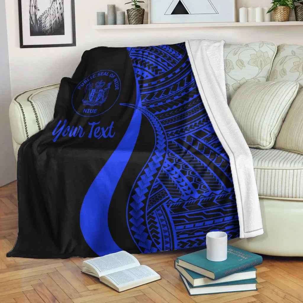 Niue Custom Personalised Premium Blanket - Blue Polynesian Tentacle Tribal Pattern