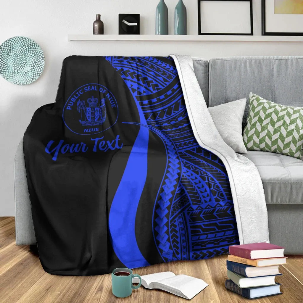Niue Custom Personalised Premium Blanket - Blue Polynesian Tentacle Tribal Pattern