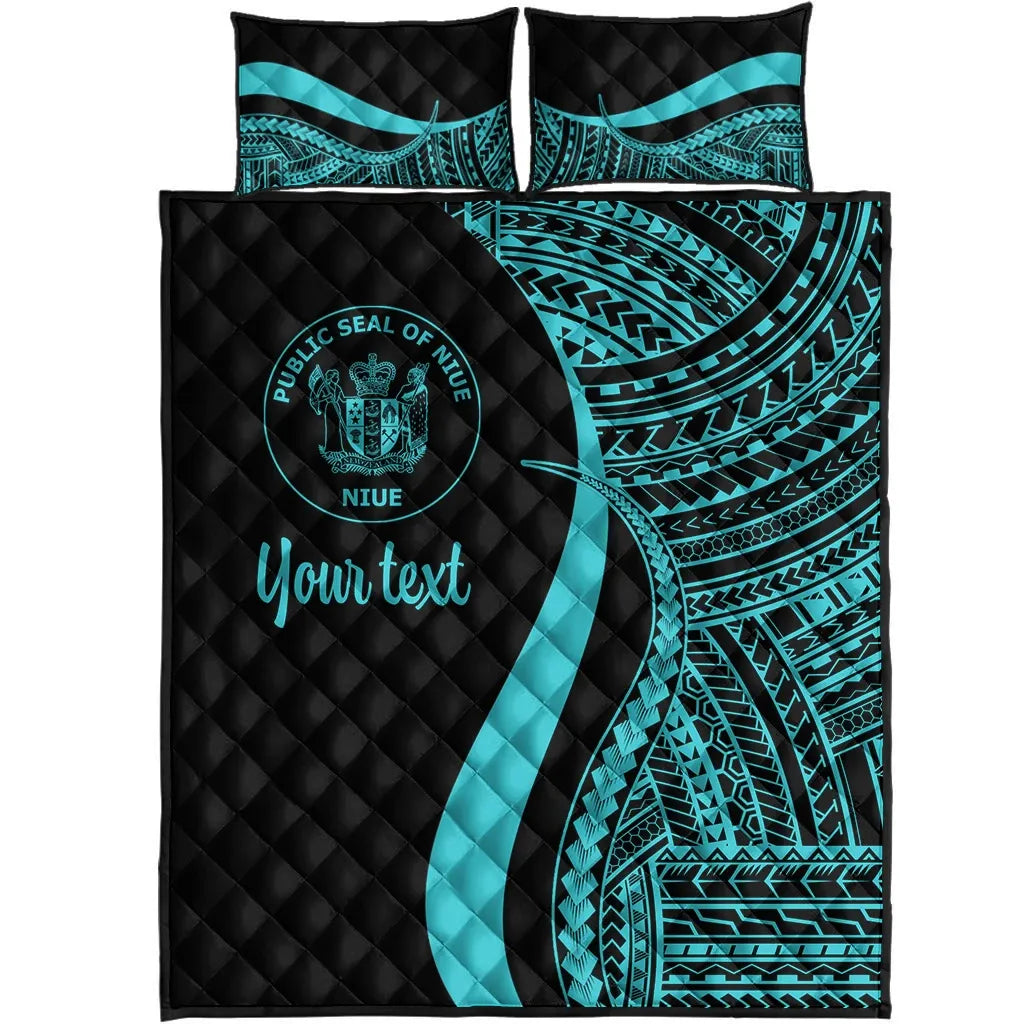 Niue Custom Personalised Quilt Bed Set - Turquoise Polynesian Tentacle Tribal Pattern