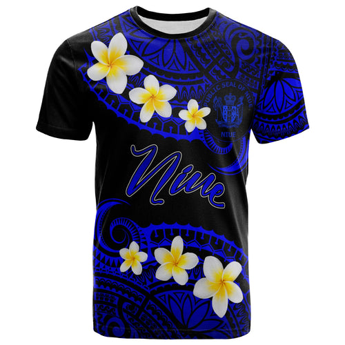 Niue Custom Personalised T-Shirt - Plumeria Polynesian Vibe Blue