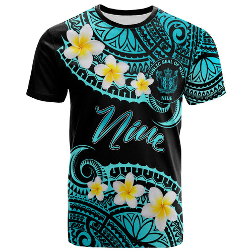 Niue Custom Personalised T-Shirt - Plumeria Polynesian Vibe Turquoise
