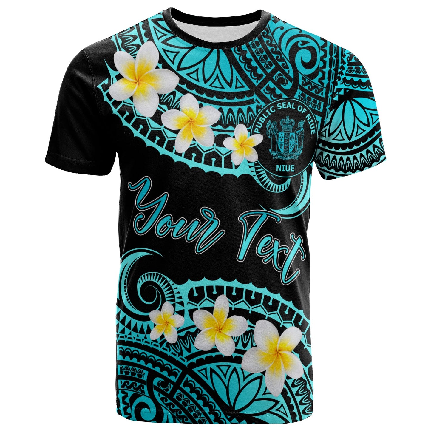 Niue Custom Personalised T-Shirt - Plumeria Polynesian Vibe Turquoise
