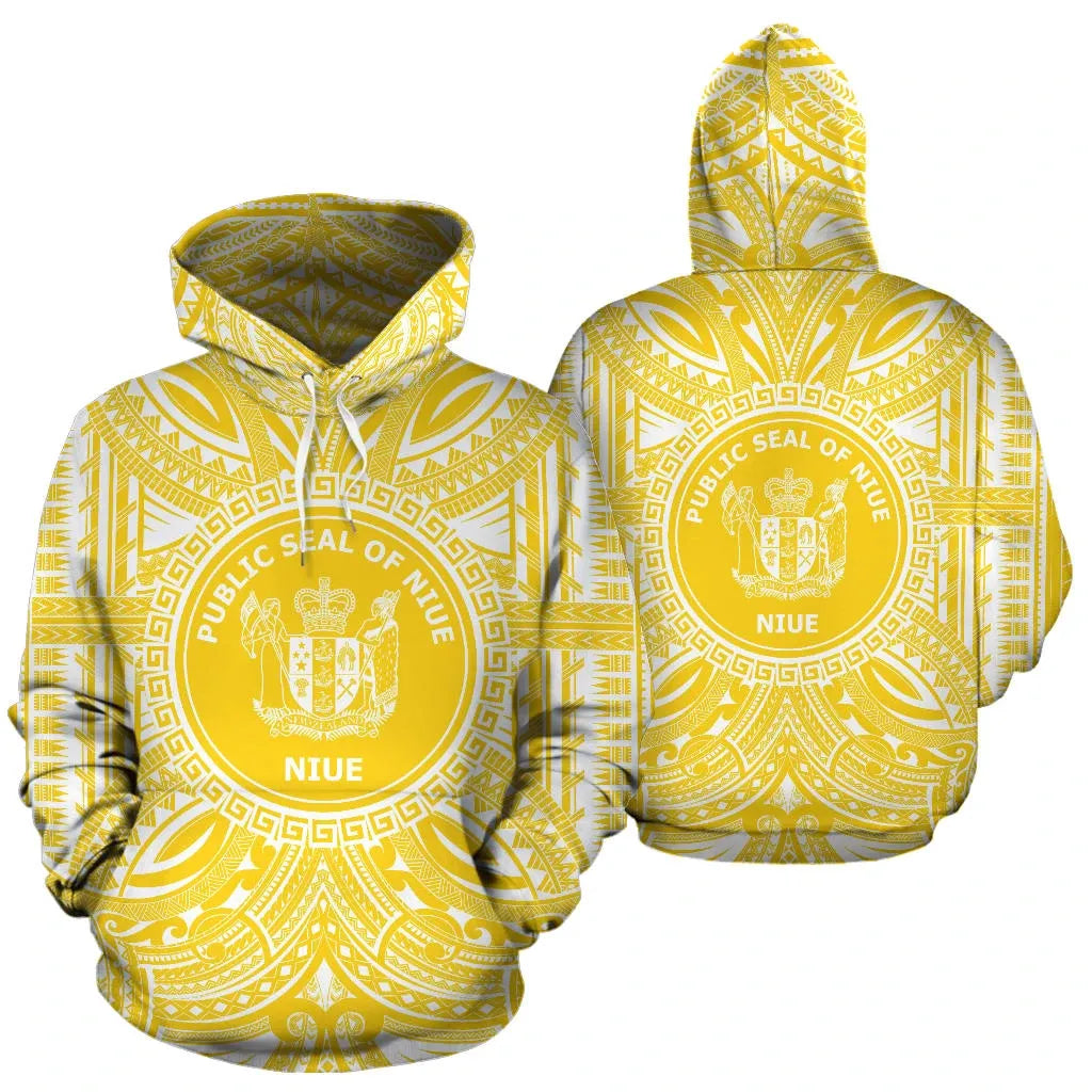 Niue All Over Hoodie - Niue Coat Of rms Polynesian Flag Color