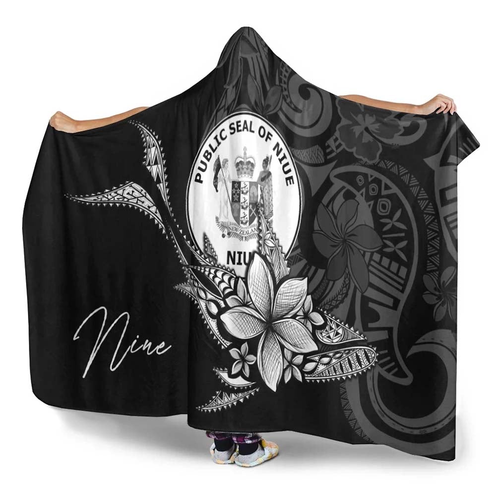 Niue Hooded Blanket - Fish With Plumeria Flowers Style