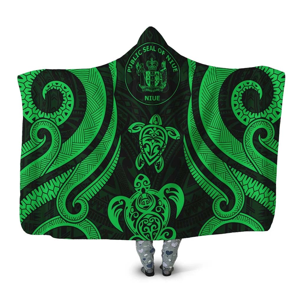 Niue Hooded Blanket - Green Tentacle Turtle