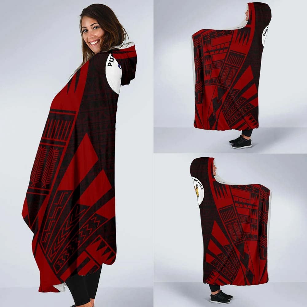 Niue Hooded Blanket - Polynesian Tattoo Red