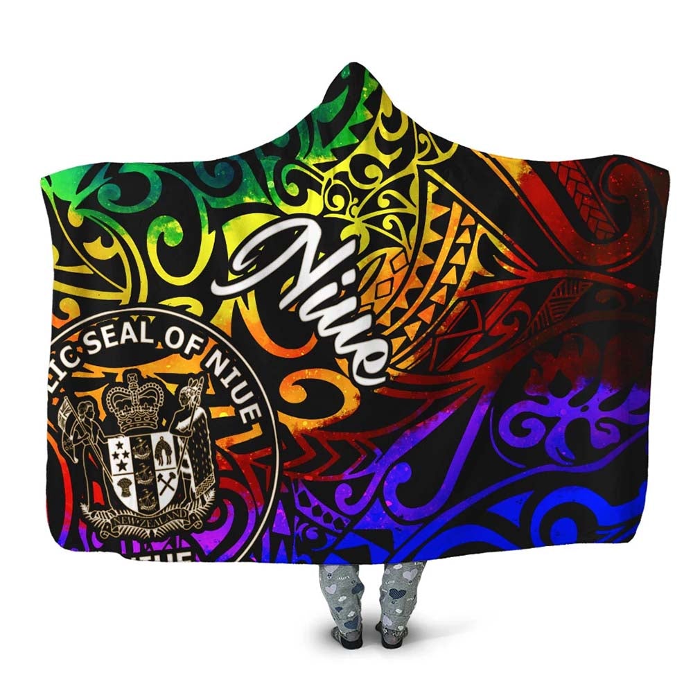 Niue Hooded Blanket - Rainbow Polynesian Pattern