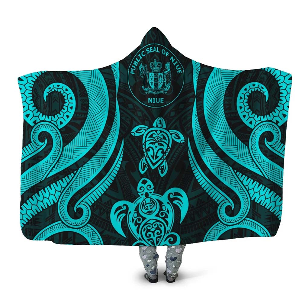 Niue Hooded Blanket - Turquoise Tentacle Turtle