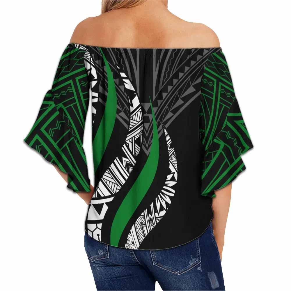 Niue Off Shoulder Wrap Waist Top - Strong Fire Pattern