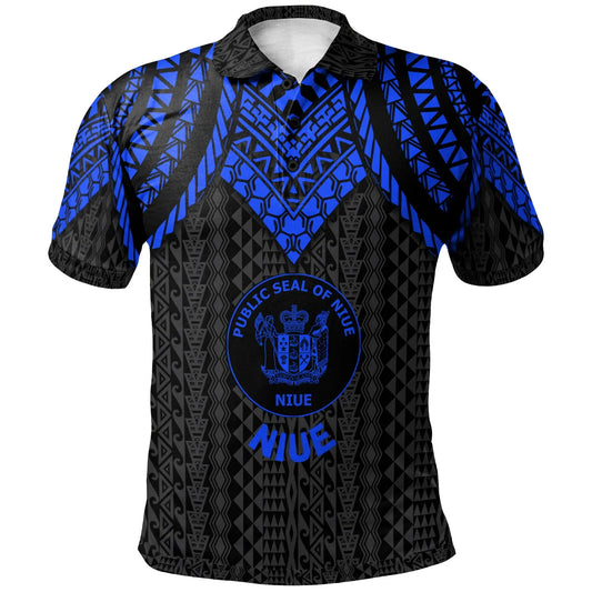 Niue Polo Shirt - Polynesian Armor Style Blue