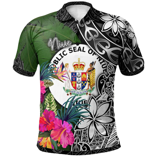 Niue Polo Shirt - Turtle Plumeria Banana Leaf