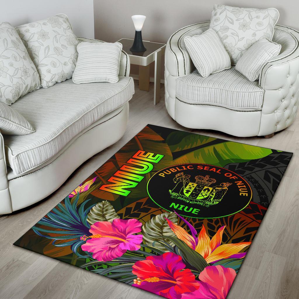 Niue Polynesian Area Rug - Hibiscus and Banana Leaves