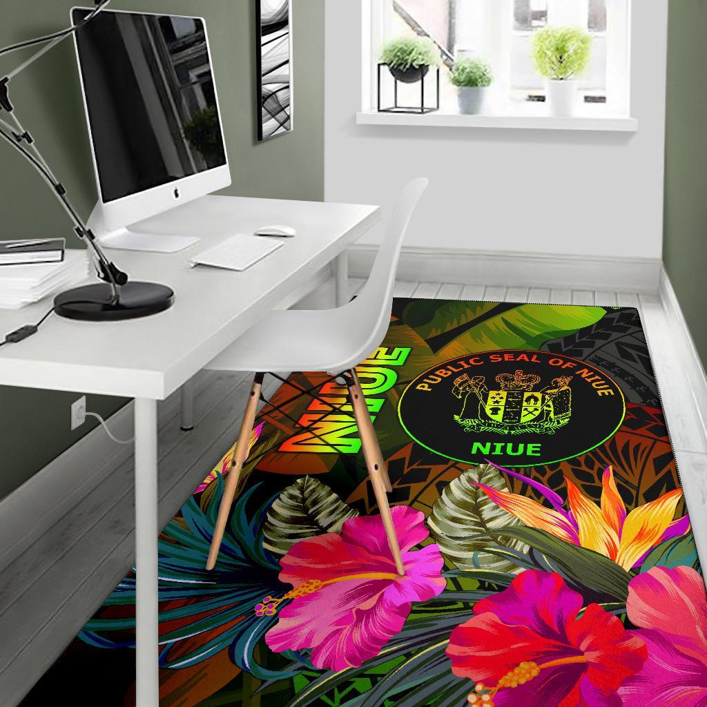 Niue Polynesian Area Rug - Hibiscus and Banana Leaves