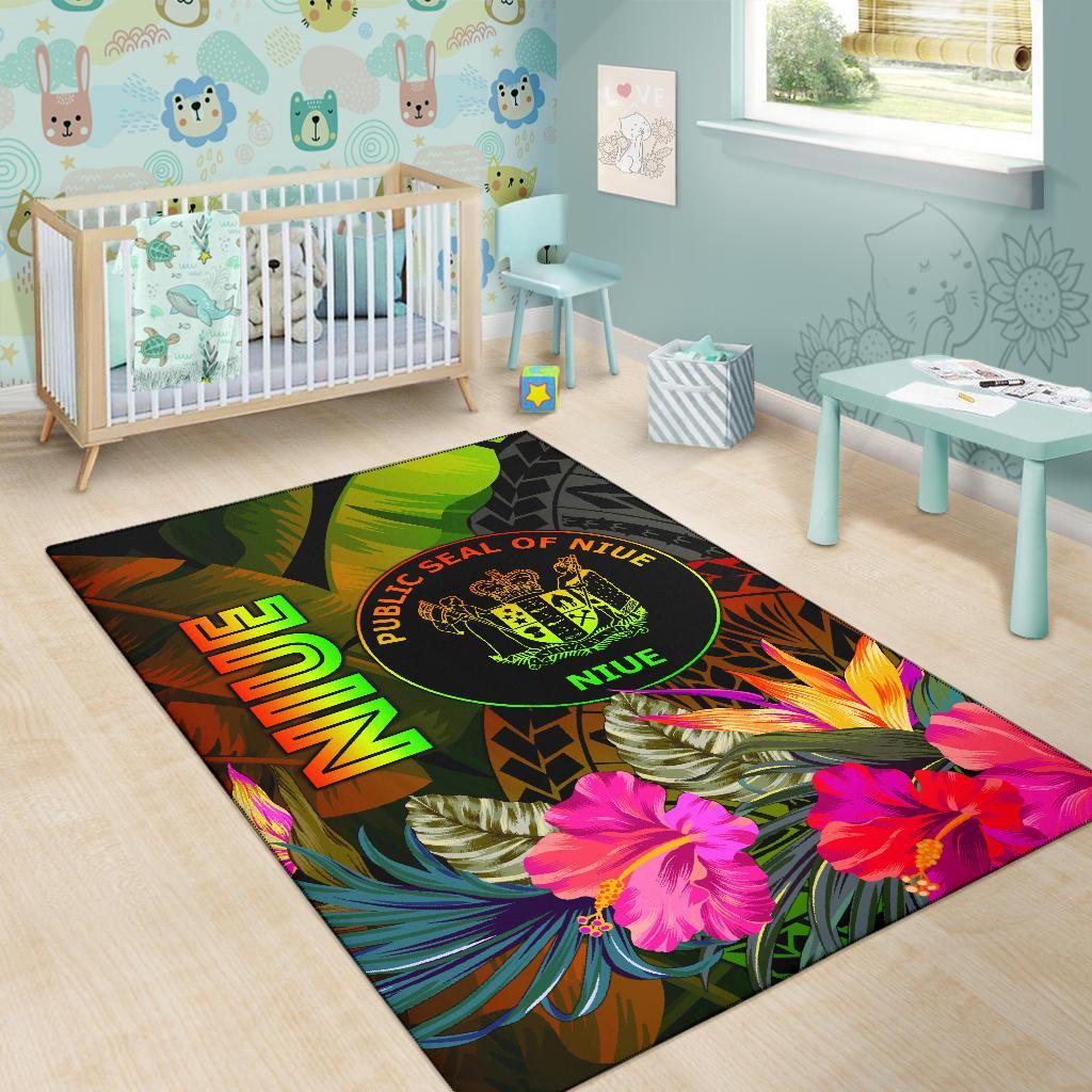 Niue Polynesian Area Rug - Hibiscus and Banana Leaves