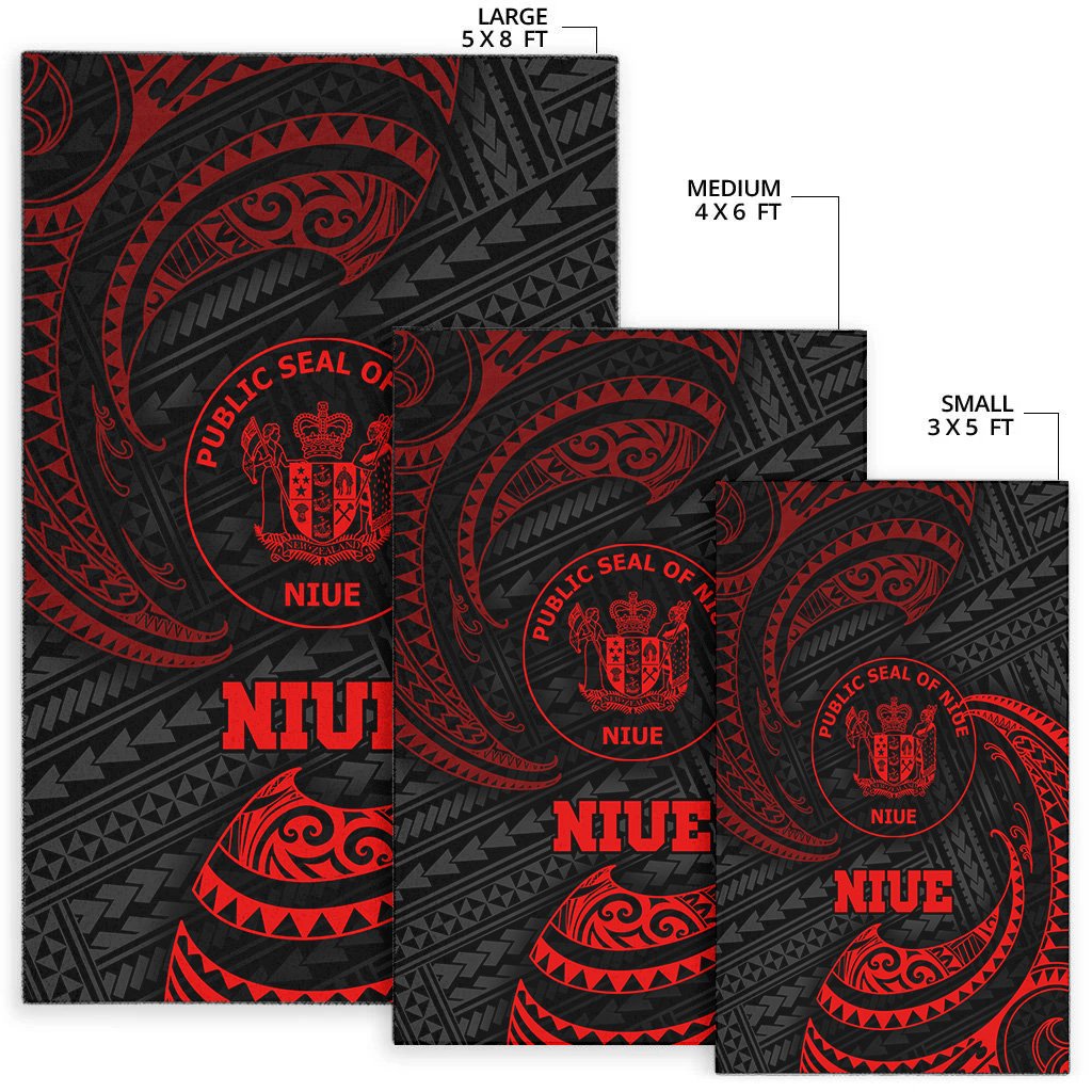 Niue Polynesian Area Rug - Red Tribal Wave