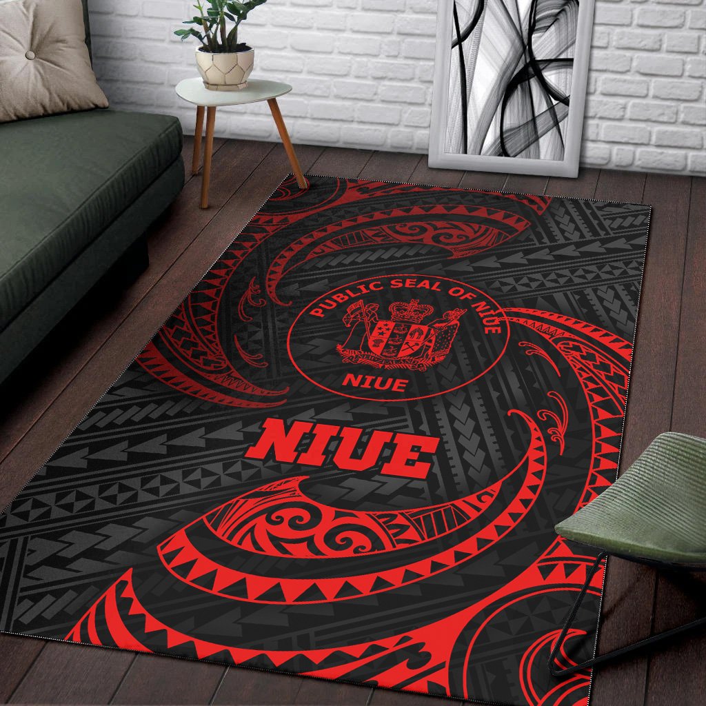 Niue Polynesian Area Rug - Red Tribal Wave
