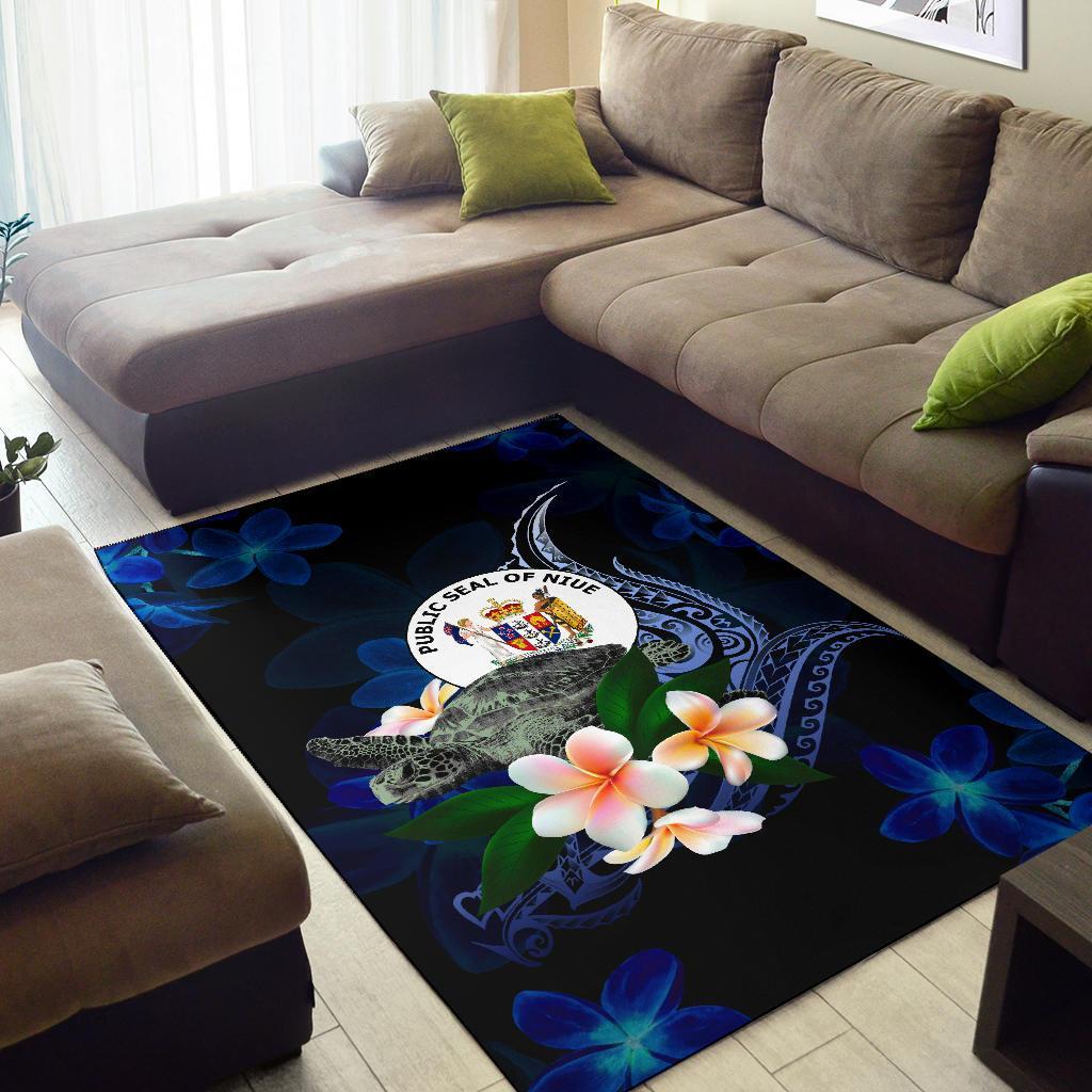 Niue Polynesian Area Rug - Turtle With Plumeria Flowers