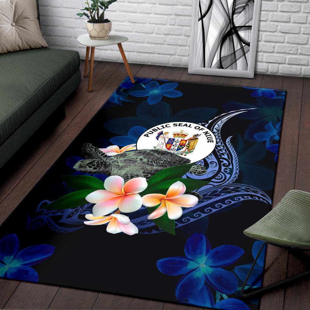 Niue Polynesian Area Rug - Turtle With Plumeria Flowers
