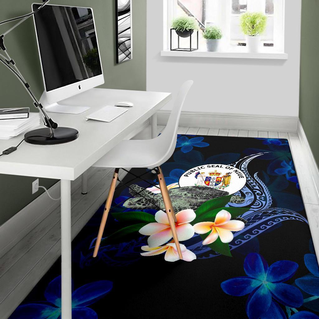 Niue Polynesian Area Rug - Turtle With Plumeria Flowers