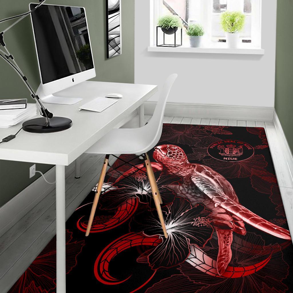 Niue Polynesian Area Rugs - Turtle With Blooming Hibiscus Red