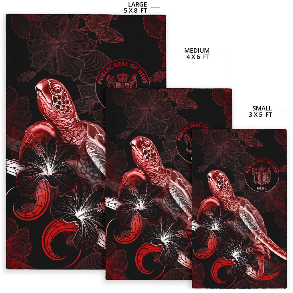 Niue Polynesian Area Rugs - Turtle With Blooming Hibiscus Red