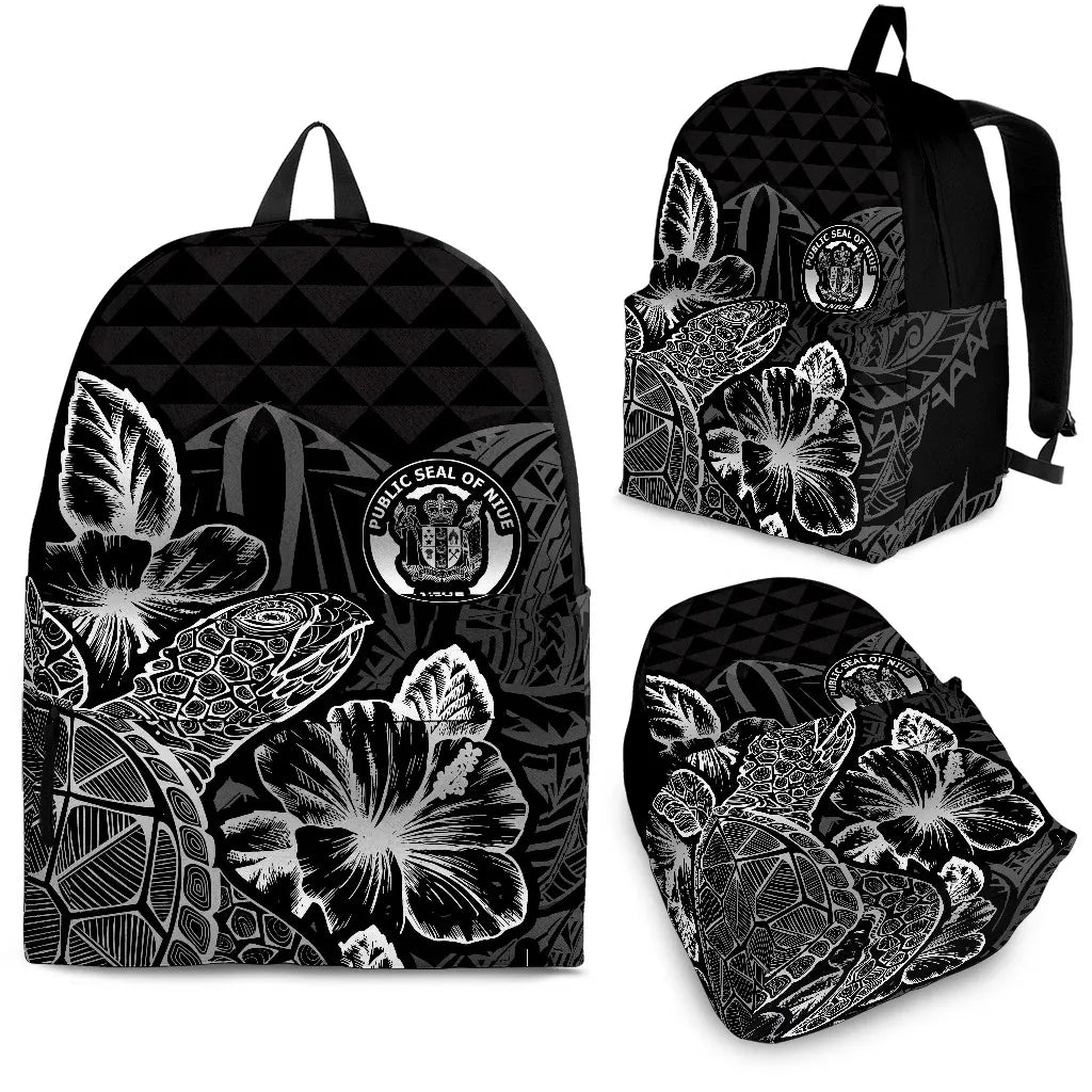 Niue Polynesian Backpack Turtle Hibiscus Black