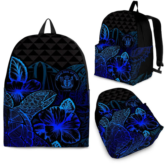 Niue Polynesian Backpack Turtle Hibiscus Blue