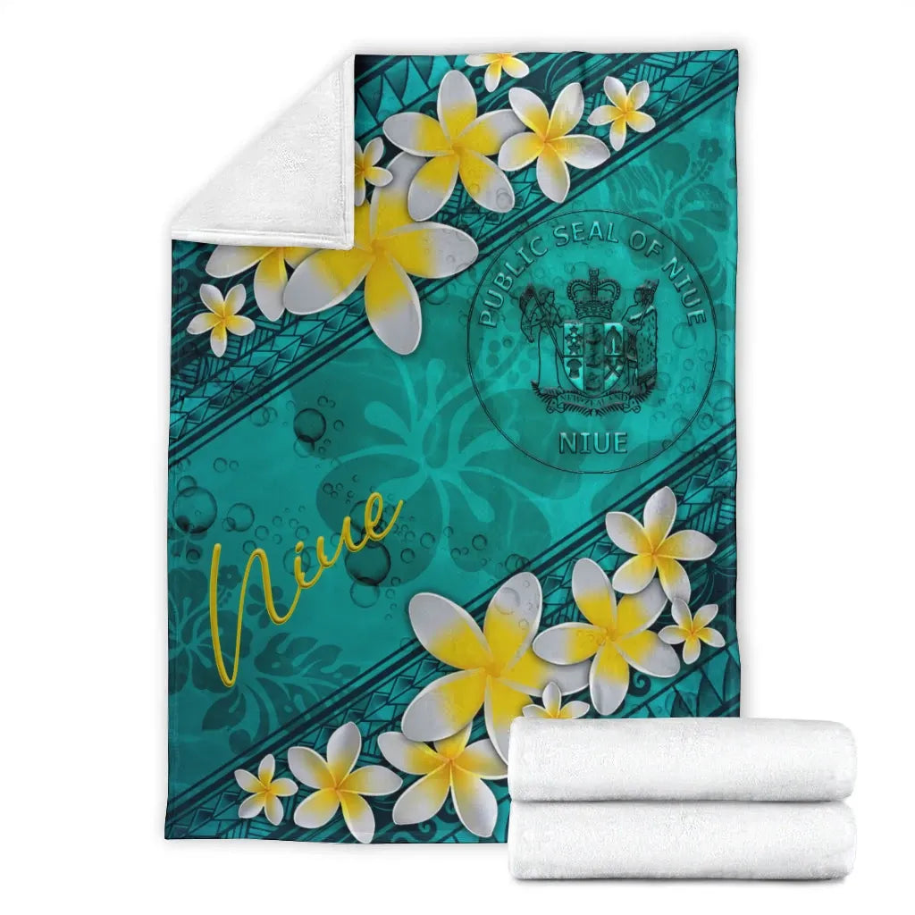 Niue Polynesian Blanket - Plumeria With Blue Ocean