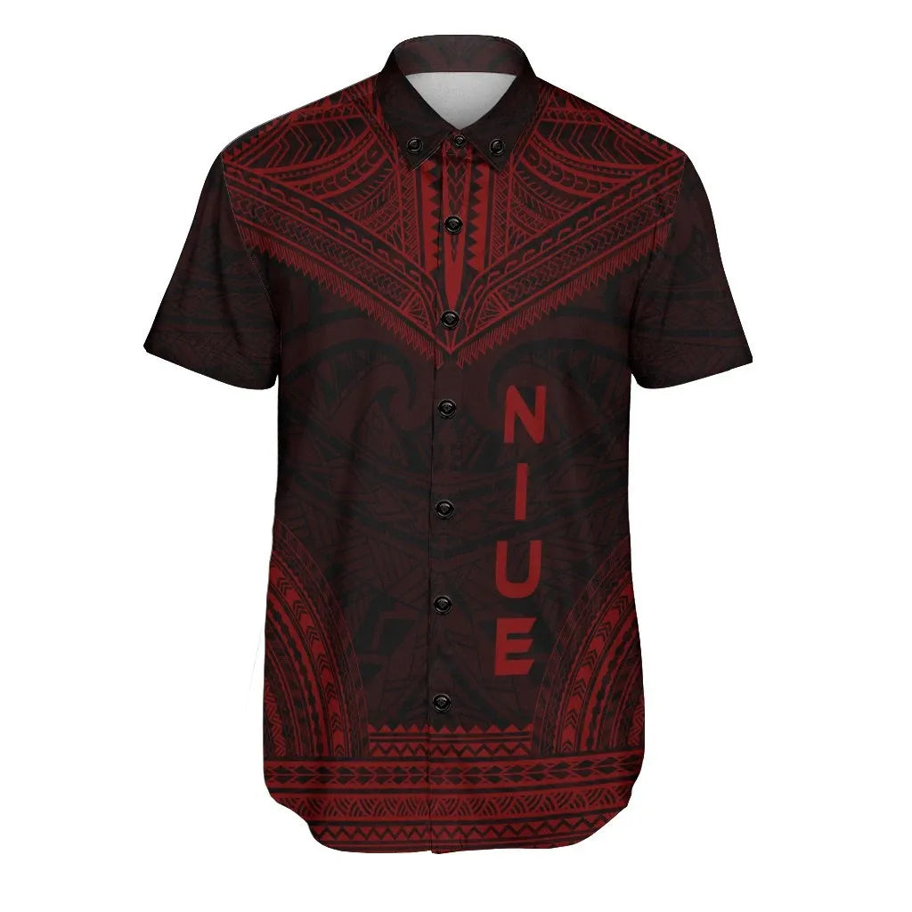 Niue Polynesian Chief Short Sleeve Shirt - Red Version