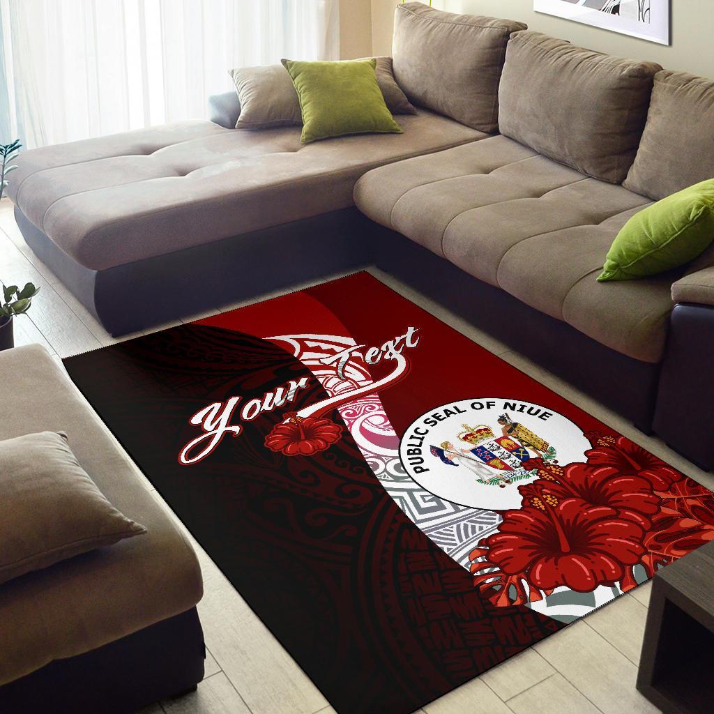 Niue Polynesian Custom Personalised Area Rug - Coat Of Arm With Hibiscus