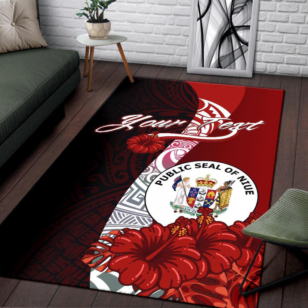 Niue Polynesian Custom Personalised Area Rug - Coat Of Arm With Hibiscus