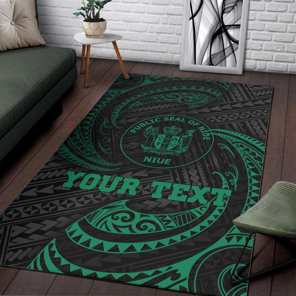 Niue Polynesian Custom Personalised Area Rug - Green Tribal Wave