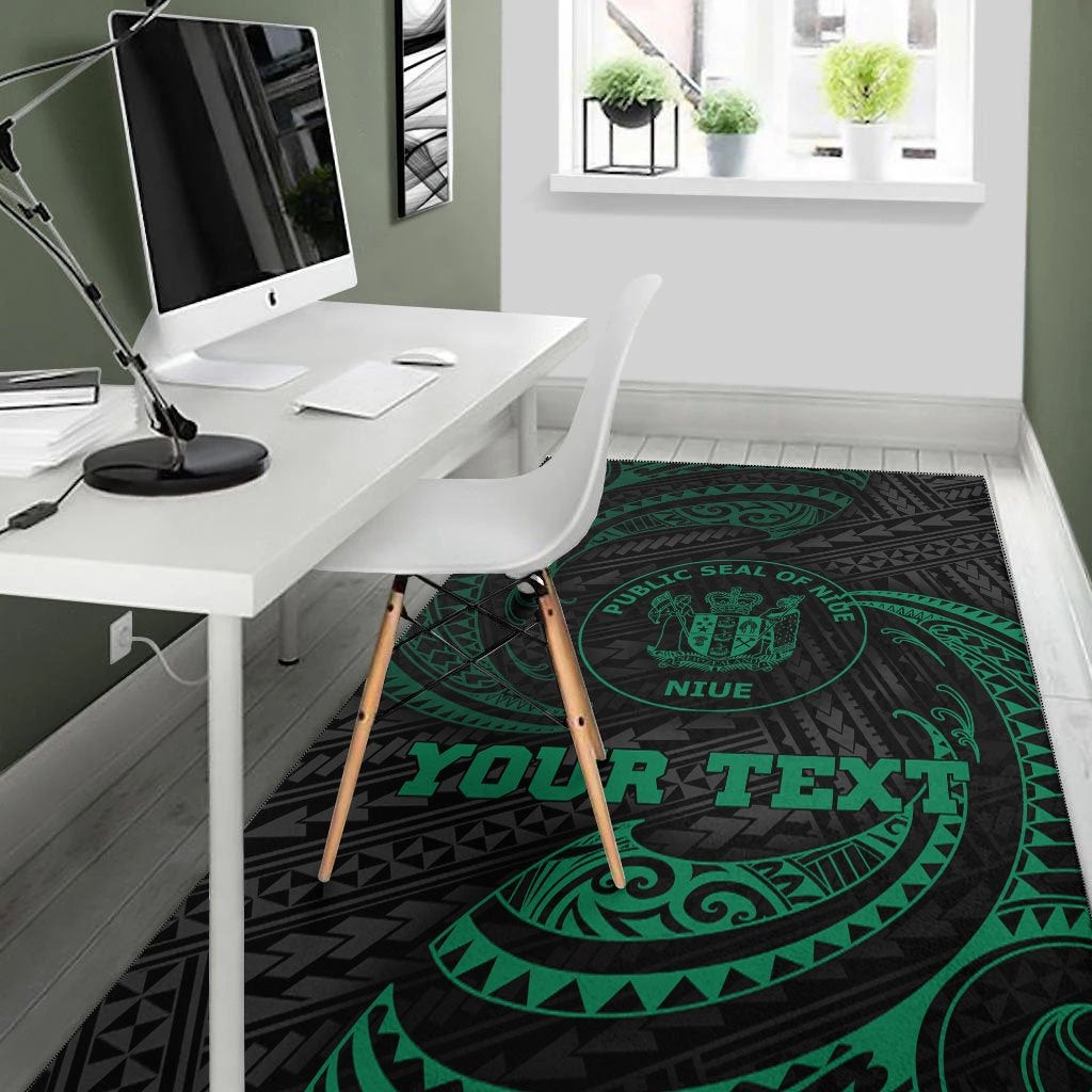 Niue Polynesian Custom Personalised Area Rug - Green Tribal Wave
