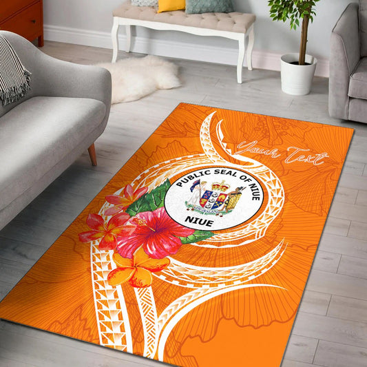 Niue Polynesian Custom Personalised Area Rug - Orange Floral With Seal
