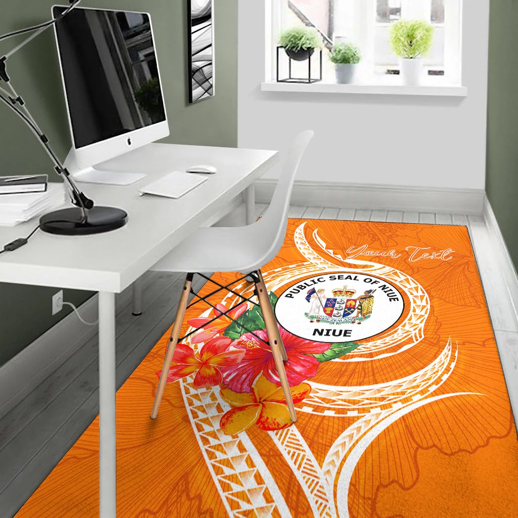 Niue Polynesian Custom Personalised Area Rug - Orange Floral With Seal